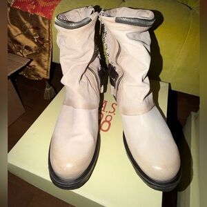 A.S.98 Cream Ankle Boots with Black Soles